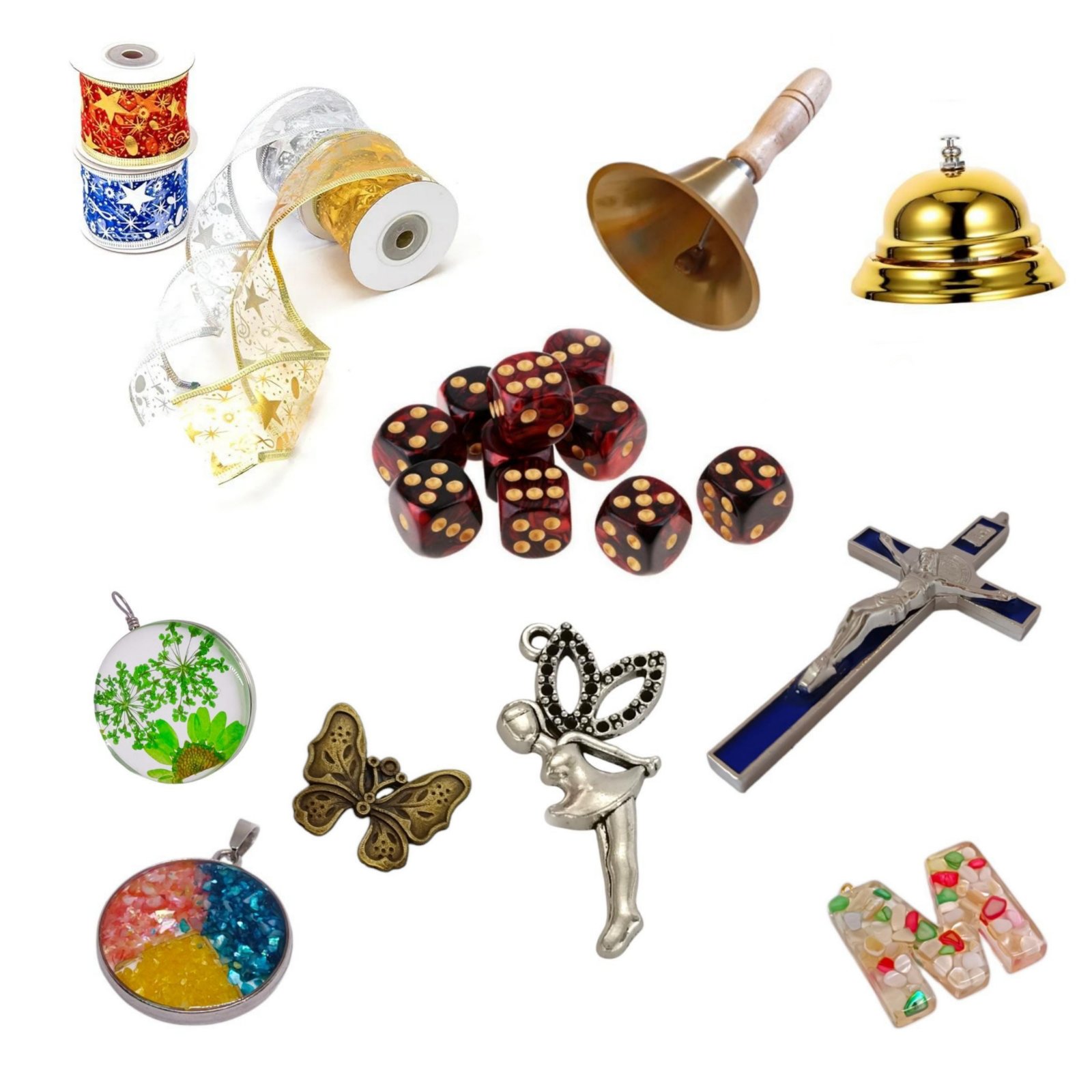 Декоры, колокольчики, кубики и заготовки для бижутерии