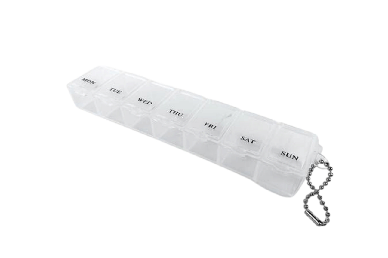 Таблетниця органайзер для таблеток 7комірок (1тиждень) з ланцюжком білий