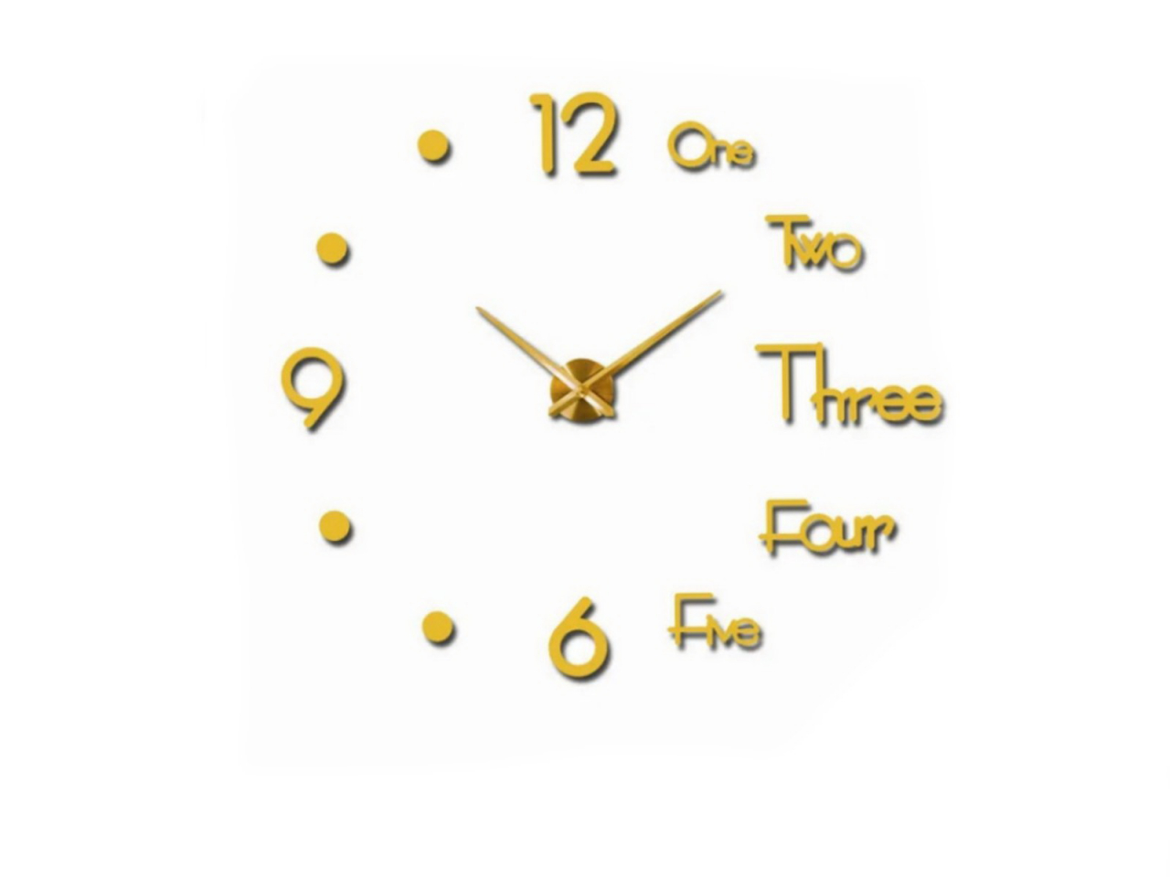 Клеящиеся настенные часы 3D  золотой (12s023-GF)