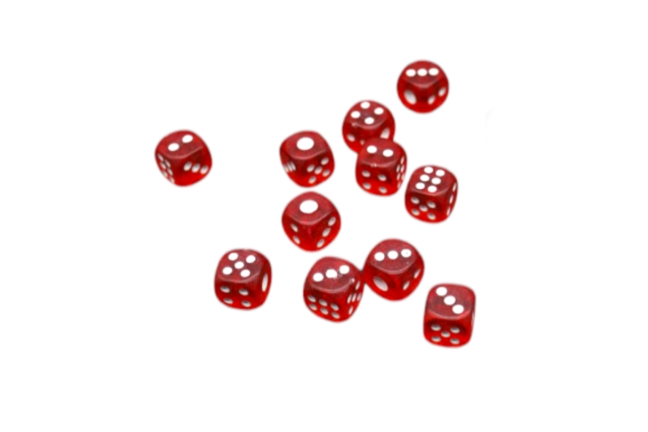 Кости игральные акриловый 12х12мм красные прозрачные