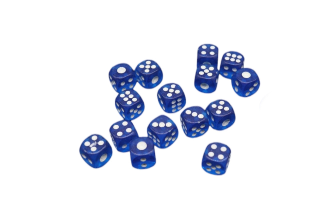 Кости игральные акриловый 12х12мм синие прозрачные