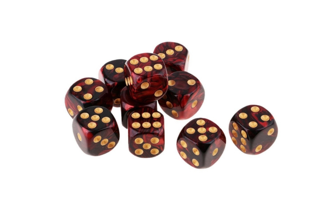 Кости игральные акриловый 12х12мм красно-черные с золотыми точками