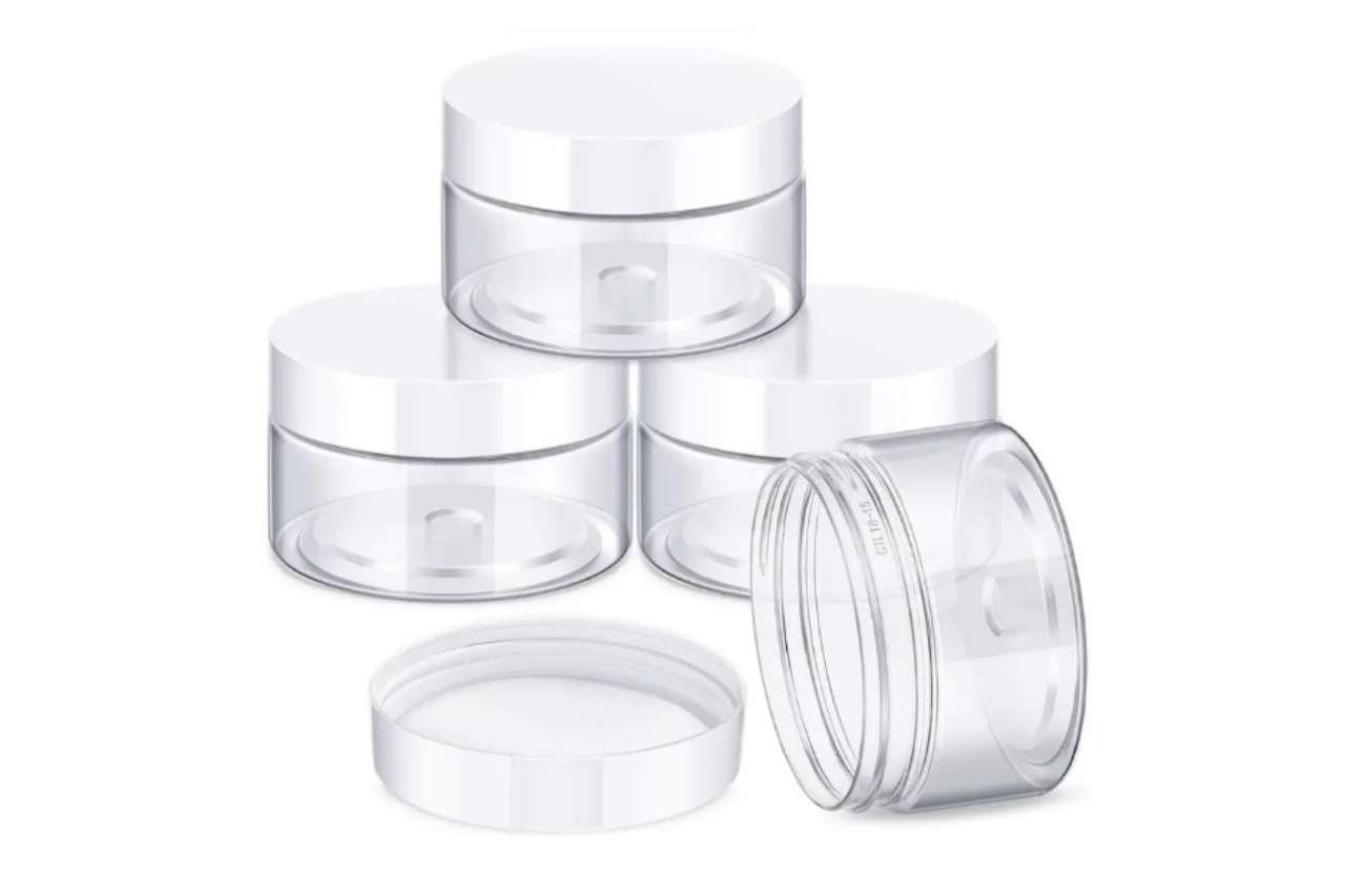 Баночка с белой крышкой прозрачная пластиковая 100мл NL2